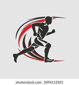 Running man vector logo design template. Athlete running marathon logo design.