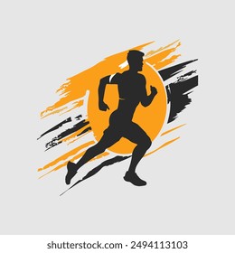 Plantilla de diseño de logotipo de Vector de hombre corriendo. Diseño de logo de atleta de maratón.