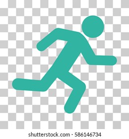 Running Man vector pictograph. Illustration style is flat iconic cyan symbol on a transparent background.