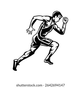 Running Man Vector Silhouette, Athlete Sprinting Illustration for Sports Design.