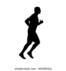 Running man vector silhouette. Run, individual summer sport. Isolated sprinter on white background