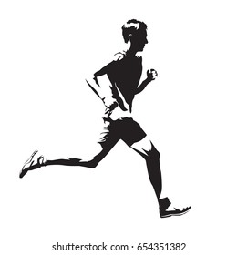 Running man vector sketch, abstract silhouette, side view