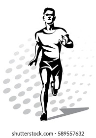 running man vector symbol, outlined stylized silhouette, sport and activity concept