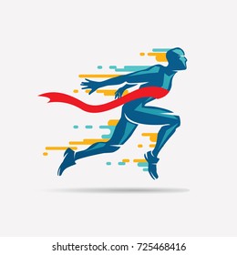 running man vector symbol, sport and competition concept background