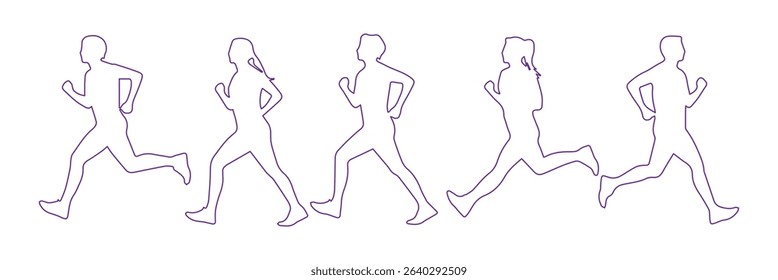 Running man and woman black silhouette isolated vector illustration. Running couple, jogging couple.
