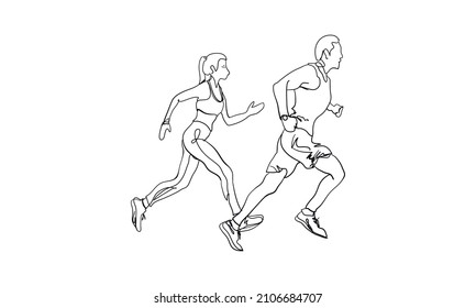 Running man and woman , healthy lifestyle, isolated vector silhouette. Run, athletics