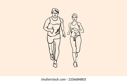 Running man and woman , healthy lifestyle, isolated vector silhouette. Run, athletics