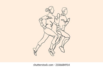 Running man and woman , healthy lifestyle, isolated vector silhouette. Run, athletics
