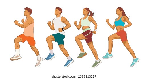 Running man and woman, marathon event, isolated vector illustration design.