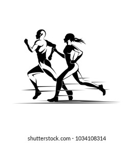 Running Man and Woman Silhouettes