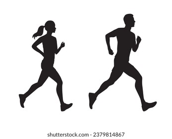 Running man and woman silhouettes. Vector illustration isolated on white background