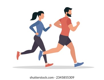 Running man and woman. Sport, healthy lifestyle, weight loss. Flat style. Isolated on a white background.	
