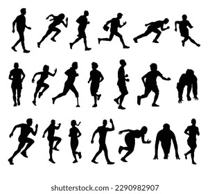 Running man and women vector silhouette
