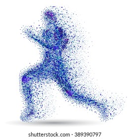 Running man.Blue particles composed runner.Abstract vector.
