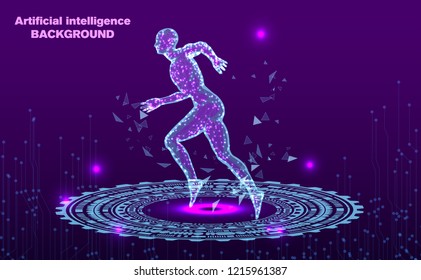 Running Man,Network connection turned into the future of science and technology. Abstract polygonal space low poly dark background with connecting dots and lines. Connection structure.