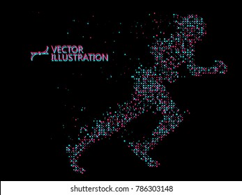 Hombre en ejecución, gráficos vectoriales, compuestos de partículas de mosaico.