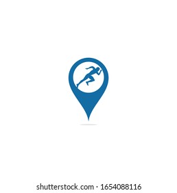Running map pin shape concept Logo Vector Design. Running man vector symbol. Sport and competition concept.	