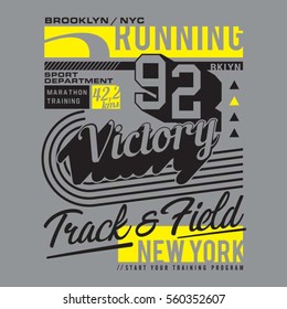 Running marathon athletic typography, tee shirt graphics, vectors