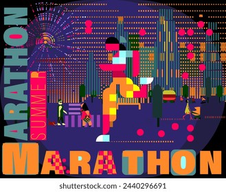 Running marathon city concept. Geometric colorful modern design. Vector illustration