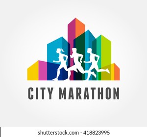 Running Marathon In City, Icon And Symbol With Ribbon, Banner