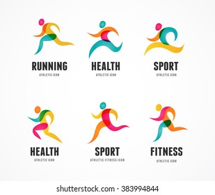 Running marathon colorful people icons and symbols