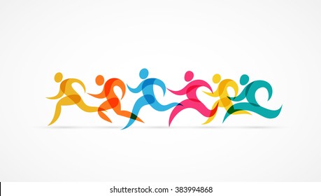 Running marathon colorful people icons and symbols