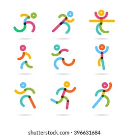 Running marathon colorful  people icons and symbols