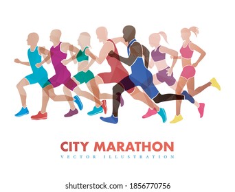 Corriendo maratón, afiche colorido. Ilustración del vector