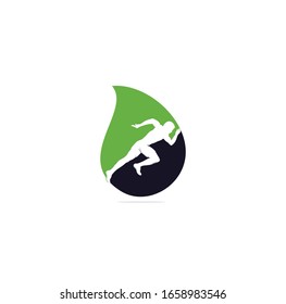 Running and Marathon drop shape concept Logo Vector Design. Running man vector symbol. Sport and competition concept.	