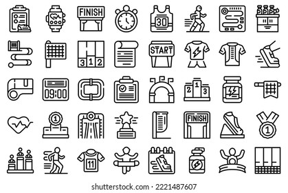 Running marathon icons set outline vector. Run people. Man activity