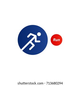 Running marathon identity, runner icon. Sport triathlon logo. Red blue flat minimalistic design vector illustration