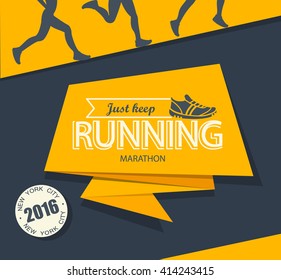 Running marathon and jogging emblem, label and badge, vector illustration.