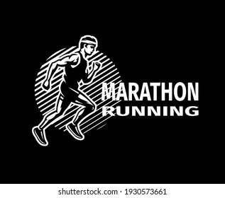 Running marathon. Logo, emblem. on a dark background.