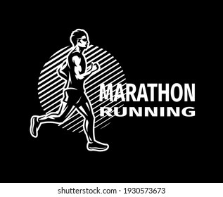 Running marathon. Logo, emblem. on a dark background.