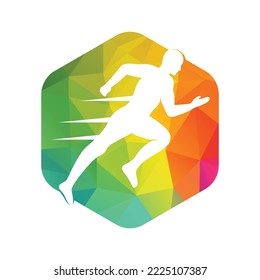 Diseño de vectores con logotipo en ejecución y maratón. Símbolo vectorial del hombre en ejecución.