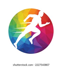 Diseño de vectores con logotipo en ejecución y maratón. Símbolo vectorial del hombre en ejecución.