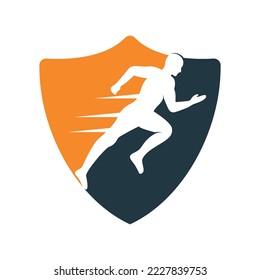 Diseño de vectores con logotipo en ejecución y maratón. Símbolo vectorial del hombre en ejecución.