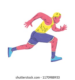 Running marathon, man run, colorful poster. Vector illustration