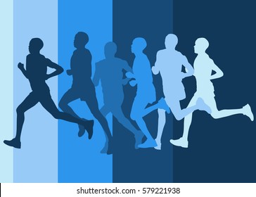 Running marathon people group vector illustration background