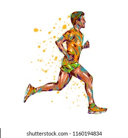 Running marathon, people man run, colorful poster. Vector illustration hand drawin sketch art design poster