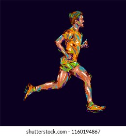 Running marathon, people man run, colorful poster. Vector illustration hand drawin sketch art design poster