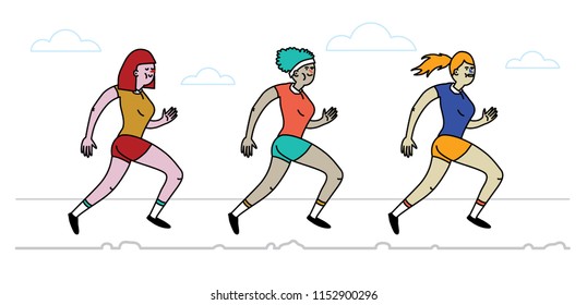 Running marathon, people run, colorful runners. Vector illustration