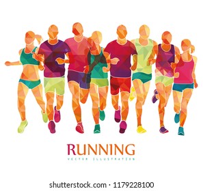 	
Running marathon, people run, colorful poster. Vector illustration