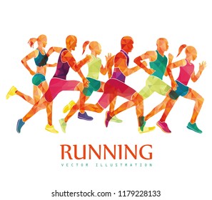 	
Running marathon, people run, colorful poster. Vector illustration