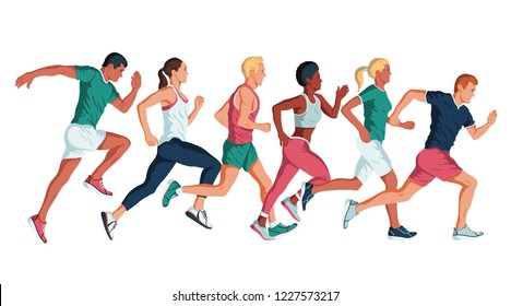 Running marathon, people run, colorful poster. Vector illustration - Shutterstock ID 1227573217