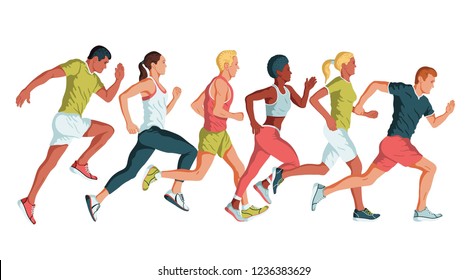 Running marathon, people run, colorful poster. Vector illustration