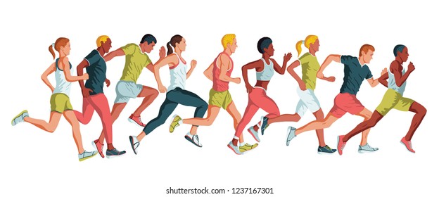 Running Marathon People Run Colorful Poster Stock Vector (Royalty Free ...