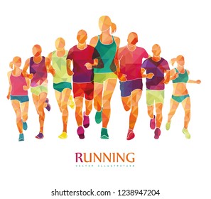 	
Running marathon, people run, colorful poster. Vector illustration