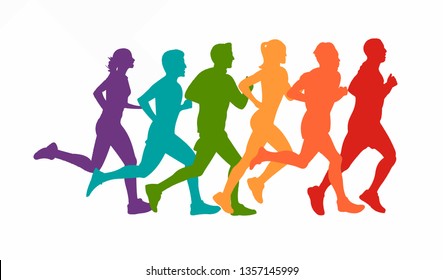 Running Marathon People Run Colorful Poster Stock Vector (Royalty Free ...