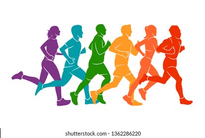 Running Marathon People Run Colorful Poster Stock Vector (Royalty Free ...